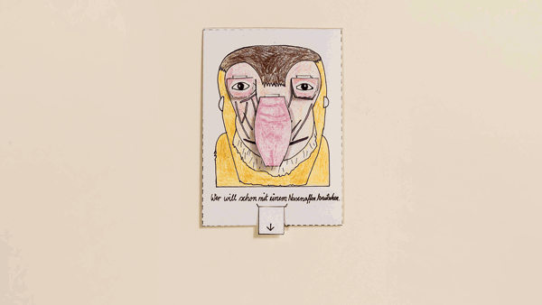 Nasenaffe – Bewegliche Postkarte von Ralf Bednar