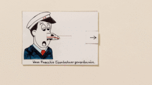 Wenn Pinocchio Eisenbahner geworden wäre – Bewegliche Postkarte von Ralf Bednar