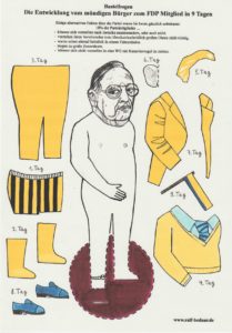 Bastelbogen einer Pappfigur, die eine Karikatur des ehemaligen Aussenministers Genscher (FDP) zeigt