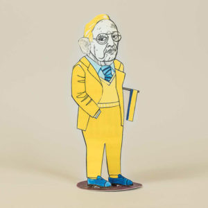 Pappfigur, die eine Karikatur des ehemaligen Aussenministers Genscher (FDP) zeigt