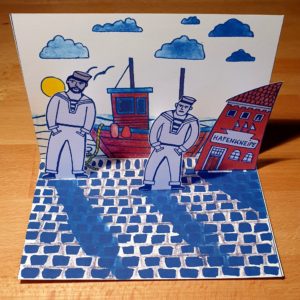 Pop-up-Postkarte „Erster Landgang“